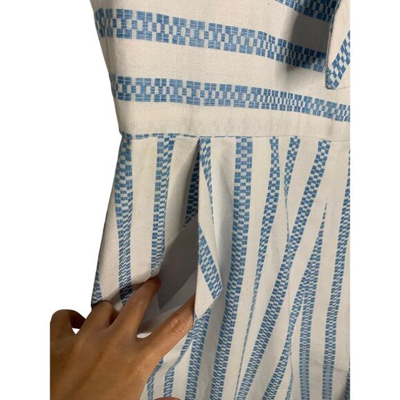 BCBGeneration Blue White Striped Ruffled Sleeve Jumpsuit in Sky Blue - Picture 6 of 8